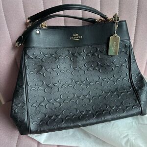 Coach Black Embossed Leather Tote with Gold Hardware